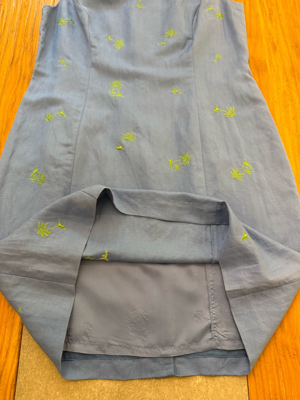 Annie Alexander Linen Blend Palm Tree Embroidered Sheath Dress Size 14 - Picture 4 of 9